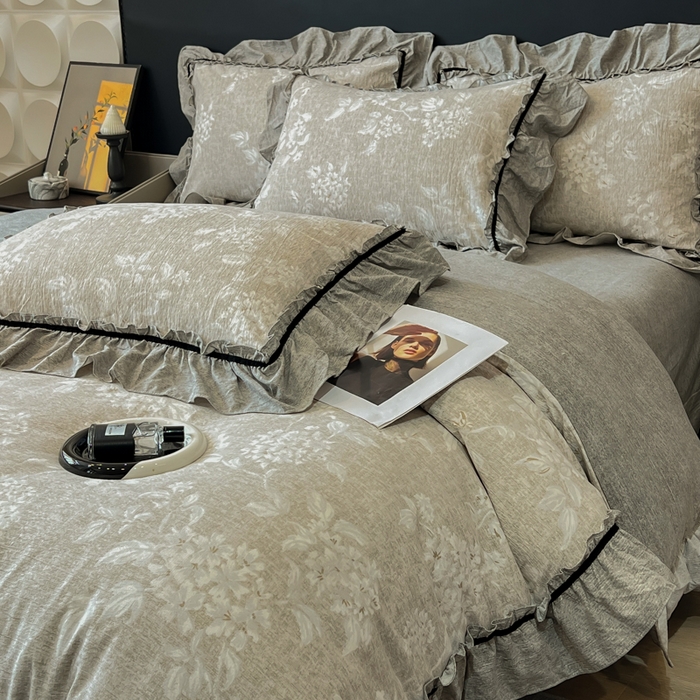 91家纺网 家纺一手货源 找家纺 玉海棠家纺 2025新款法式花边棉麻四件套 森与集