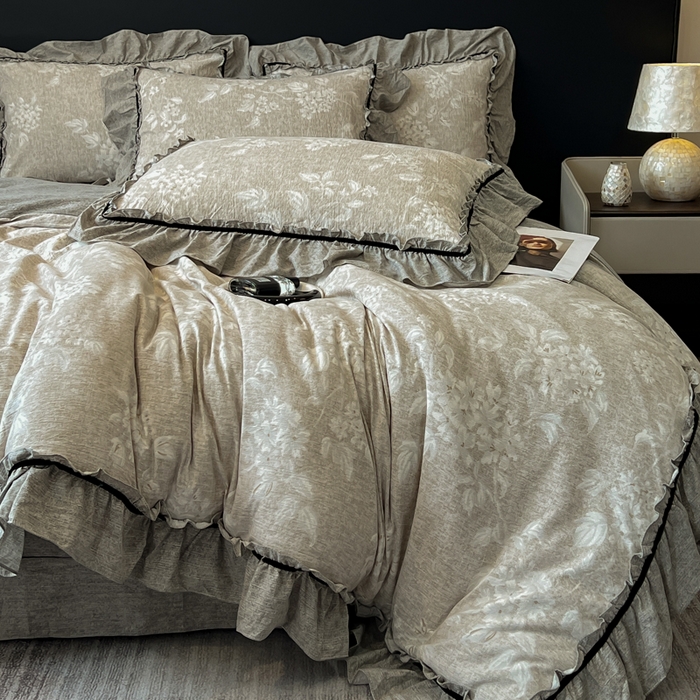 91家纺网 家纺一手货源 找家纺 玉海棠家纺 2025新款法式花边棉麻四件套 森与集