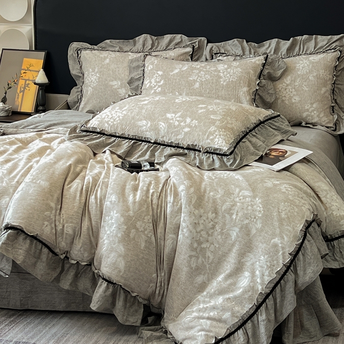 91家纺网 家纺一手货源 找家纺 玉海棠家纺 2025新款法式花边棉麻四件套 森与集