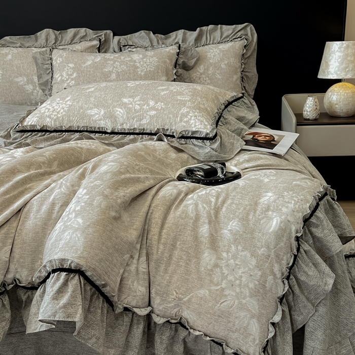 91家纺网 家纺一手货源 找家纺 玉海棠家纺 2025新款法式花边棉麻四件套 森与集