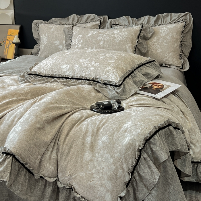 91家纺网 家纺一手货源 找家纺 玉海棠家纺 2025新款法式花边棉麻四件套 森与集