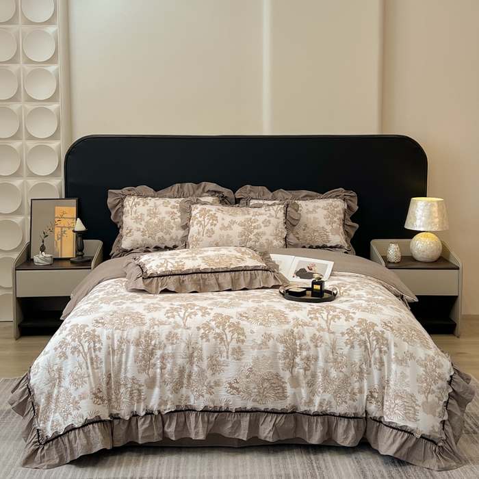 玉海棠家纺 2025新款法式花边棉麻四件套 森韵