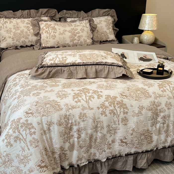 91家纺网 家纺一手货源 找家纺 玉海棠家纺 2025新款法式花边棉麻四件套 森韵