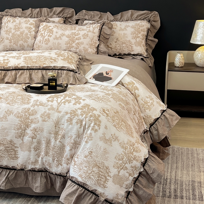 91家纺网 家纺一手货源 找家纺 玉海棠家纺 2025新款法式花边棉麻四件套 森韵