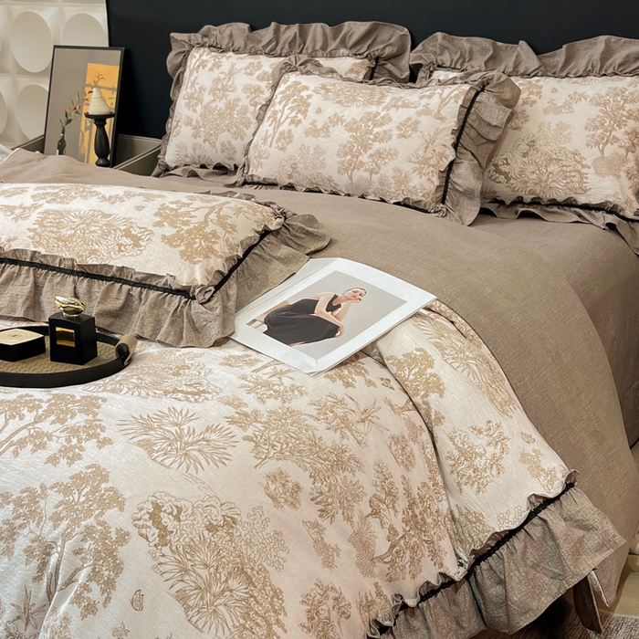 91家纺网 家纺一手货源 找家纺 玉海棠家纺 2025新款法式花边棉麻四件套 森韵