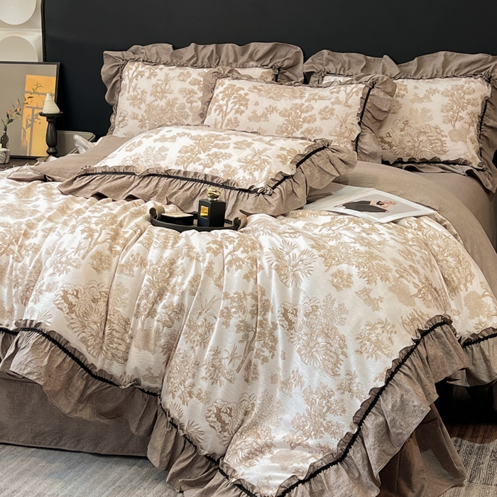 91家纺网 家纺一手货源 找家纺 玉海棠家纺 2025新款法式花边棉麻四件套 森韵