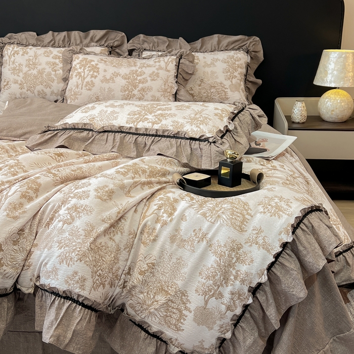 91家纺网 家纺一手货源 找家纺 玉海棠家纺 2025新款法式花边棉麻四件套 森韵