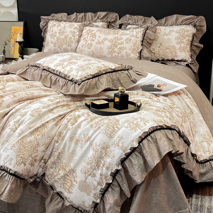 91家纺网 家纺一手货源 找家纺 玉海棠家纺 2025新款法式花边棉麻四件套 森韵