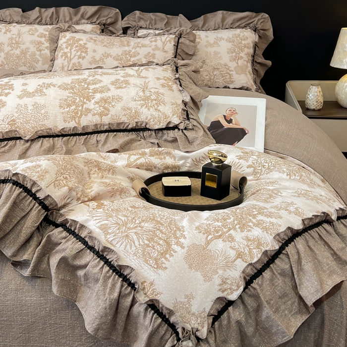 91家纺网 家纺一手货源 找家纺 玉海棠家纺 2025新款法式花边棉麻四件套 森韵