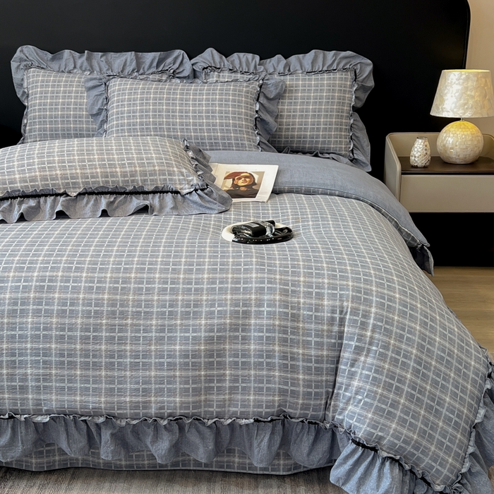 91家纺网 家纺一手货源 找家纺 玉海棠家纺 2025新款法式花边棉麻四件套 英伦-兰