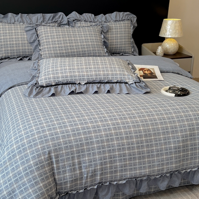 91家纺网 家纺一手货源 找家纺 玉海棠家纺 2025新款法式花边棉麻四件套 英伦-兰