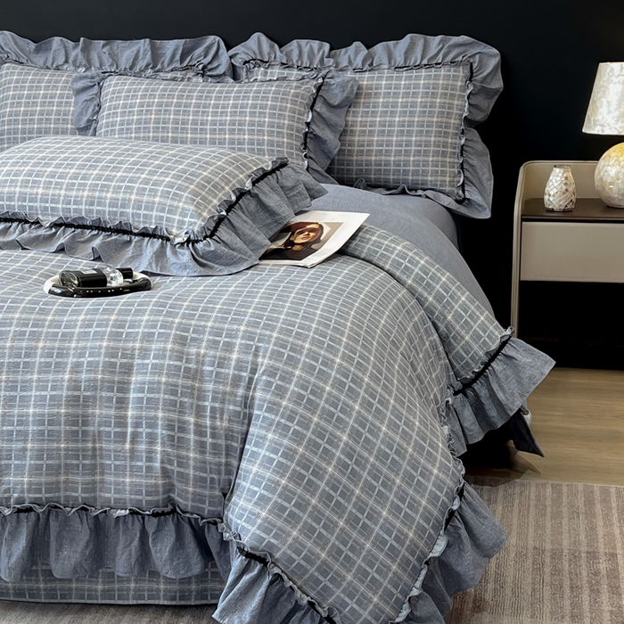 91家纺网 家纺一手货源 找家纺 玉海棠家纺 2025新款法式花边棉麻四件套 英伦-兰