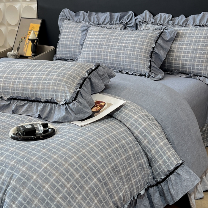 91家纺网 家纺一手货源 找家纺 玉海棠家纺 2025新款法式花边棉麻四件套 英伦-兰