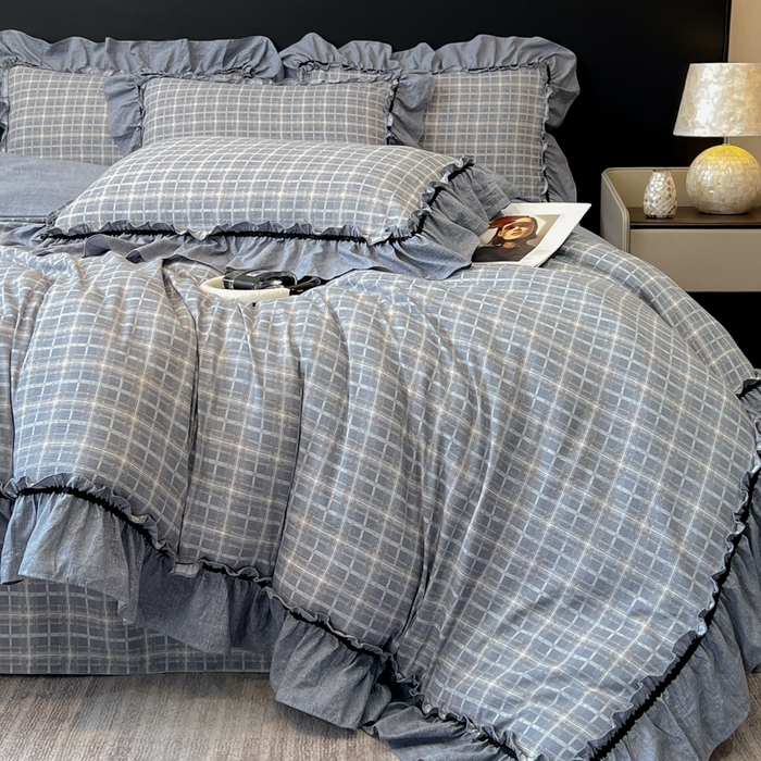 91家纺网 家纺一手货源 找家纺 玉海棠家纺 2025新款法式花边棉麻四件套 英伦-兰