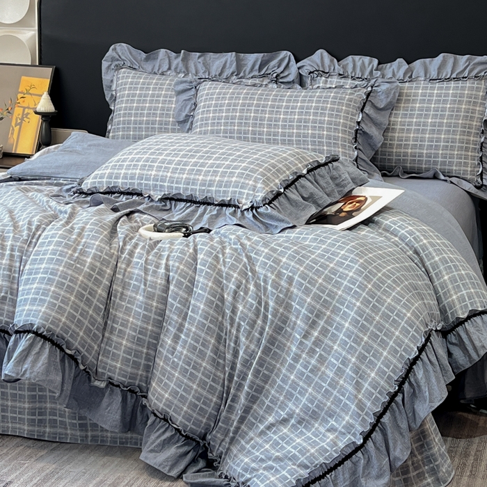 91家纺网 家纺一手货源 找家纺 玉海棠家纺 2025新款法式花边棉麻四件套 英伦-兰