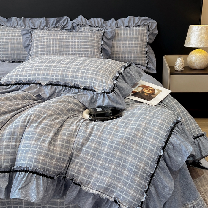 91家纺网 家纺一手货源 找家纺 玉海棠家纺 2025新款法式花边棉麻四件套 英伦-兰