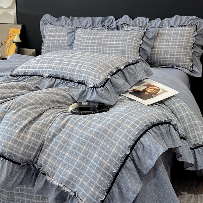 91家纺网 家纺一手货源 找家纺 玉海棠家纺 2025新款法式花边棉麻四件套 英伦-兰