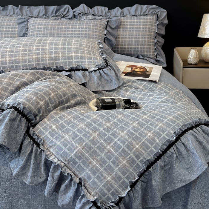 91家纺网 家纺一手货源 找家纺 玉海棠家纺 2025新款法式花边棉麻四件套 英伦-兰