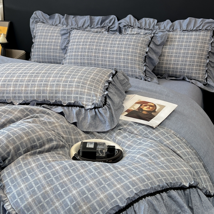 91家纺网 家纺一手货源 找家纺 玉海棠家纺 2025新款法式花边棉麻四件套 英伦-兰