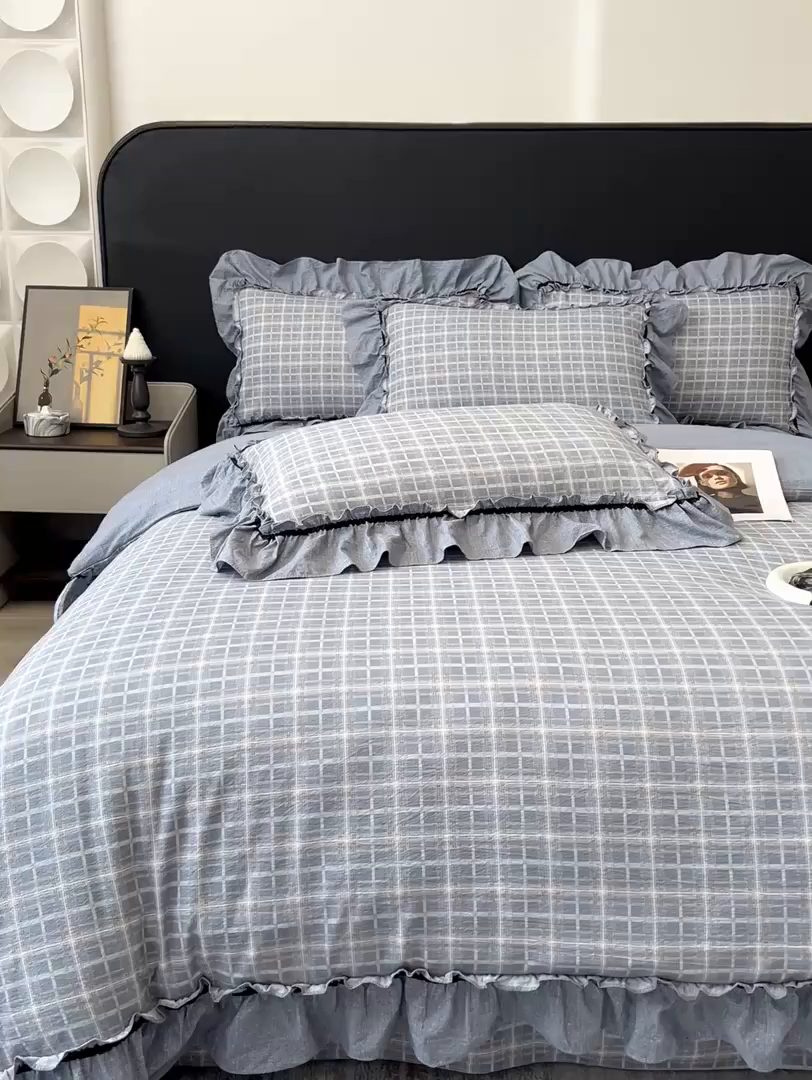 91家纺网 家纺一手货源 找家纺 玉海棠家纺 2025新款法式花边棉麻四件套 英伦-兰