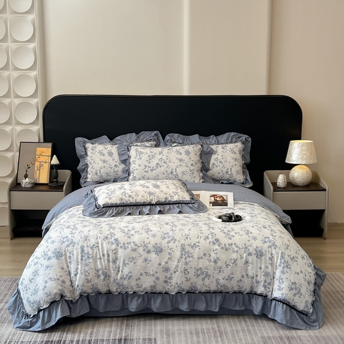 玉海棠家纺 2025新款法式花边棉麻四件套 云间花