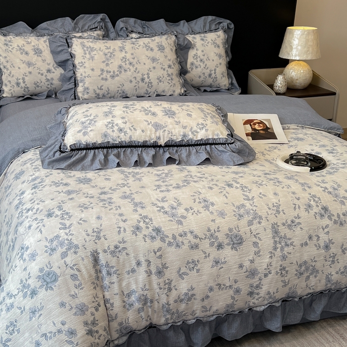 91家纺网 家纺一手货源 找家纺 玉海棠家纺 2025新款法式花边棉麻四件套 云间花