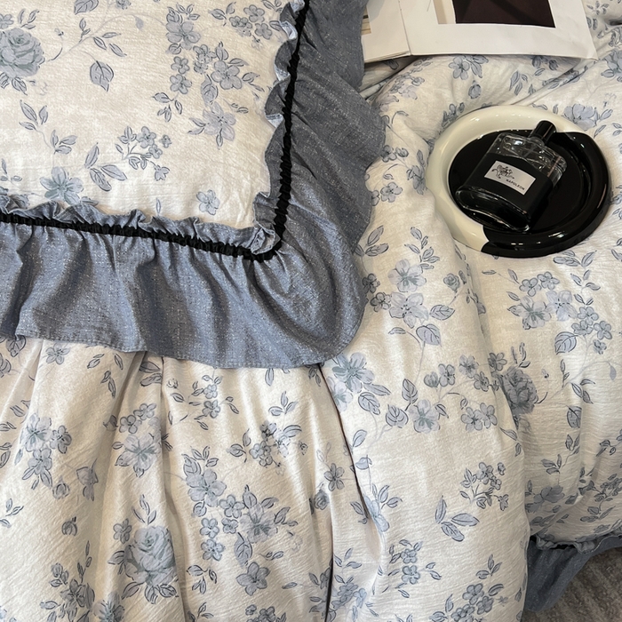 91家纺网 家纺一手货源 找家纺 玉海棠家纺 2025新款法式花边棉麻四件套 云间花