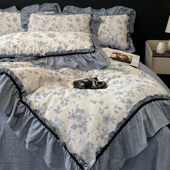 91家纺网 家纺一手货源 找家纺 玉海棠家纺 2025新款法式花边棉麻四件套 云间花