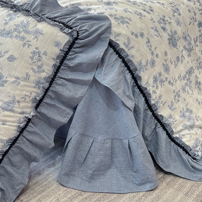 91家纺网 家纺一手货源 找家纺 玉海棠家纺 2025新款法式花边棉麻四件套 云间花