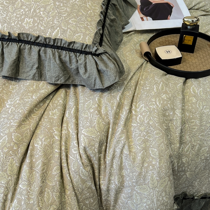 91家纺网 家纺一手货源 找家纺 玉海棠家纺 2025新款法式花边棉麻四件套 枝槿