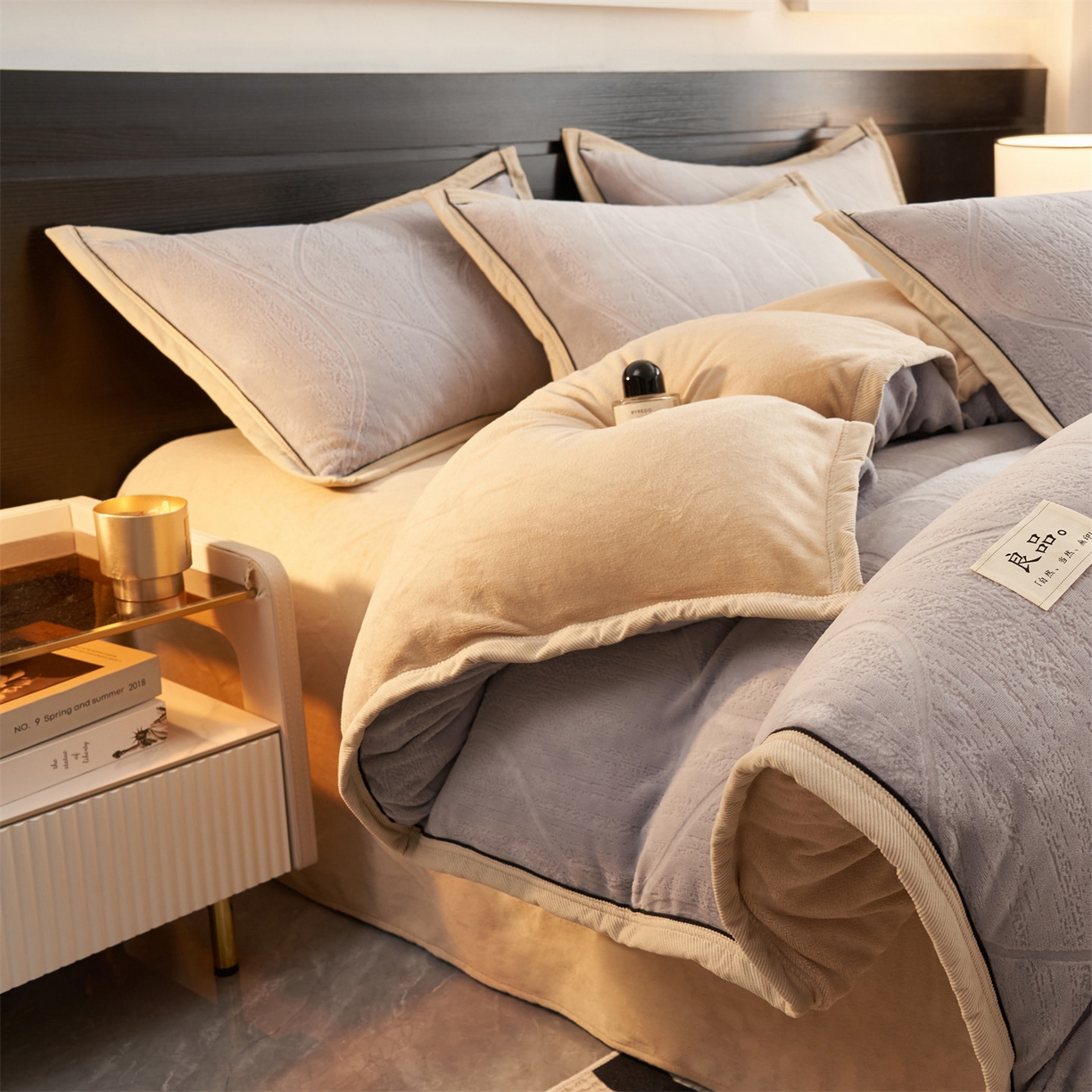 恒爱家纺 2025新款牛奶绒纯色烂花四件套 卡曼-绅士灰