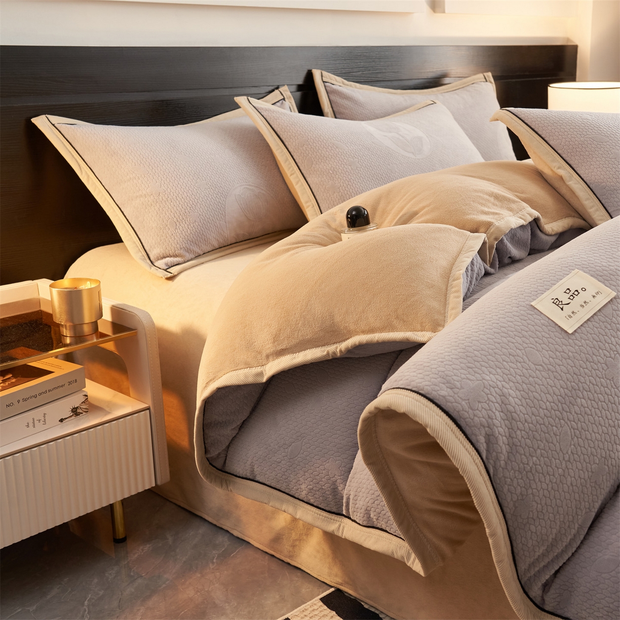 恒爱家纺 2025新款牛奶绒纯色烂花四件套 郁金香-灰