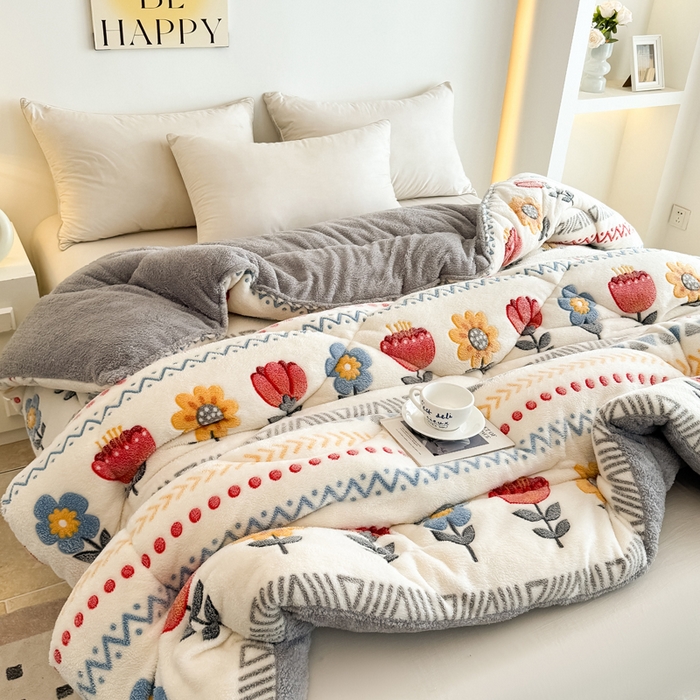 91家纺网 家纺一手货源 找家纺 畅销被业2025新款加厚保暖雪花绒冬被春秋被被子被芯（跨境）波西米亚