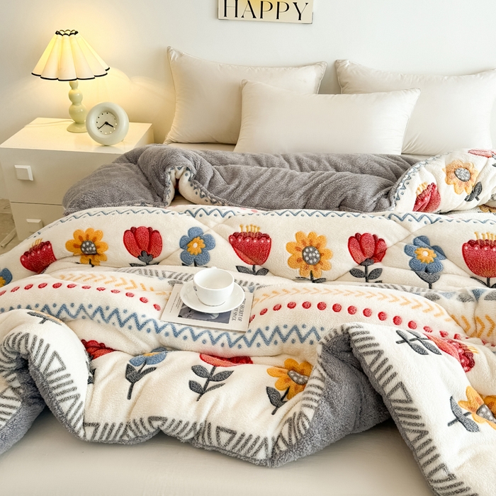 91家纺网 家纺一手货源 找家纺 畅销被业2025新款加厚保暖雪花绒冬被春秋被被子被芯（跨境）波西米亚