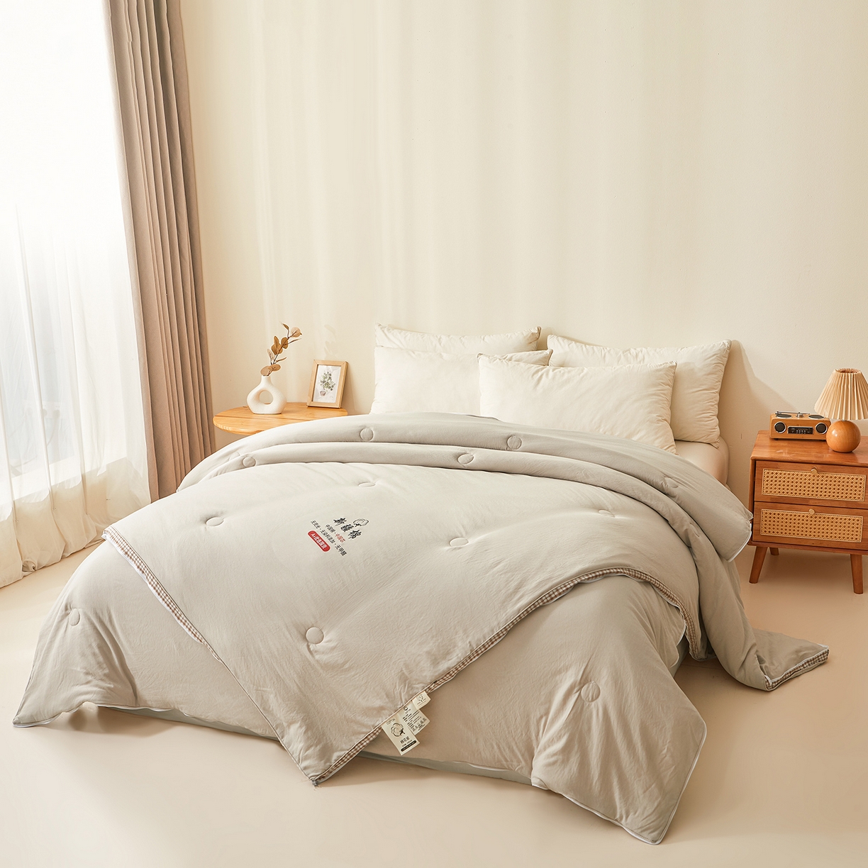 91家纺网 家纺一手货源 找家纺 逸居家纺 2025新款A类水洗棉立体边新疆棉花被子母被 新疆棉花子母被 皓石灰