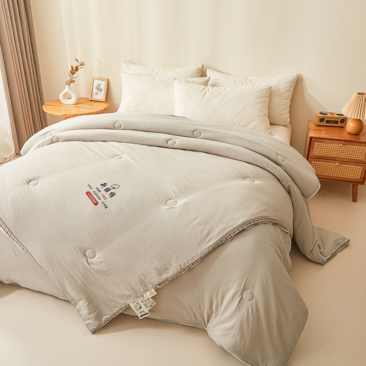 91家纺网 家纺一手货源 找家纺 逸居家纺 2025新款A类水洗棉立体边新疆棉花被子母被 新疆棉花子母被 皓石灰