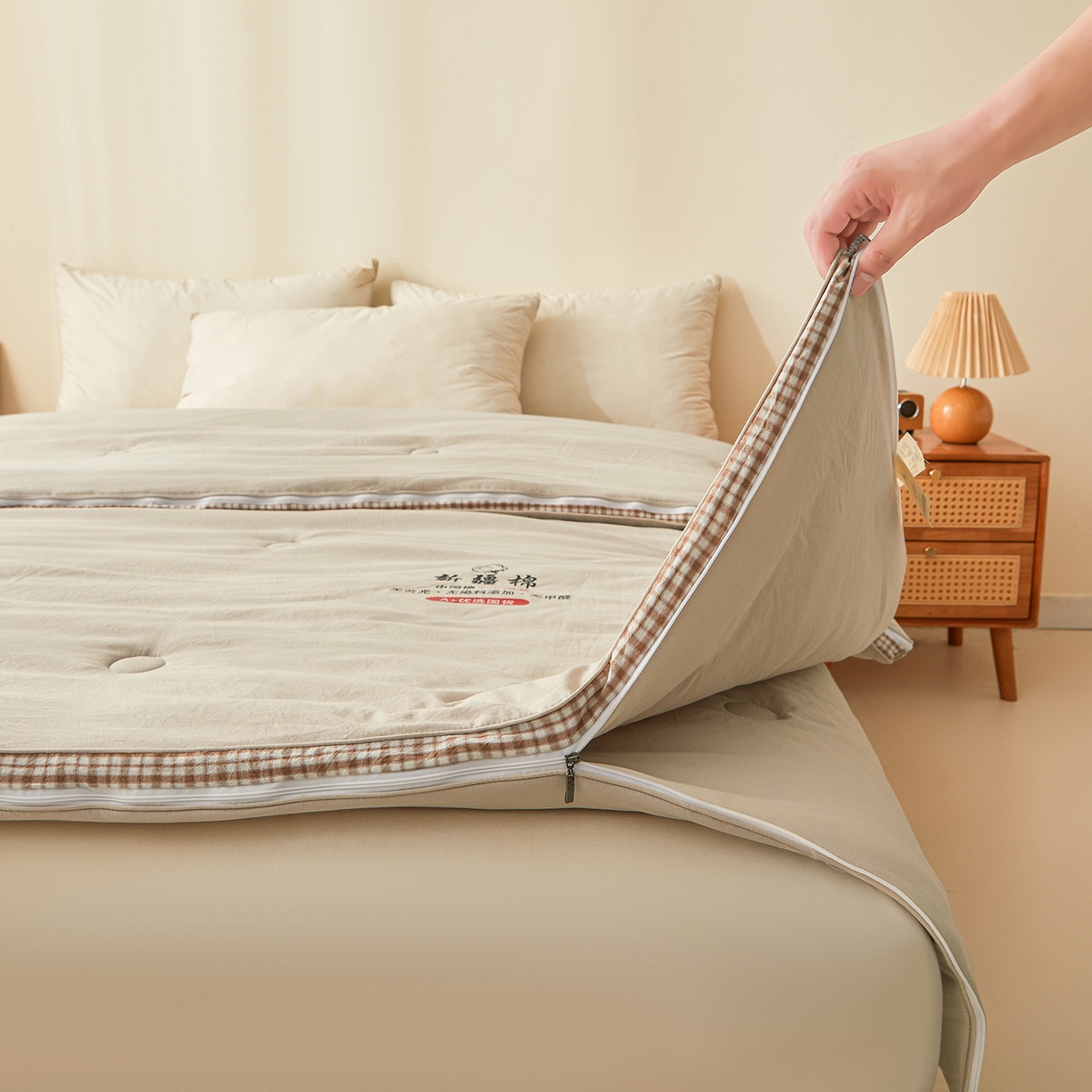 91家纺网 家纺一手货源 找家纺 逸居家纺 2025新款A类水洗棉立体边新疆棉花被子母被 新疆棉花子母被 皓石灰