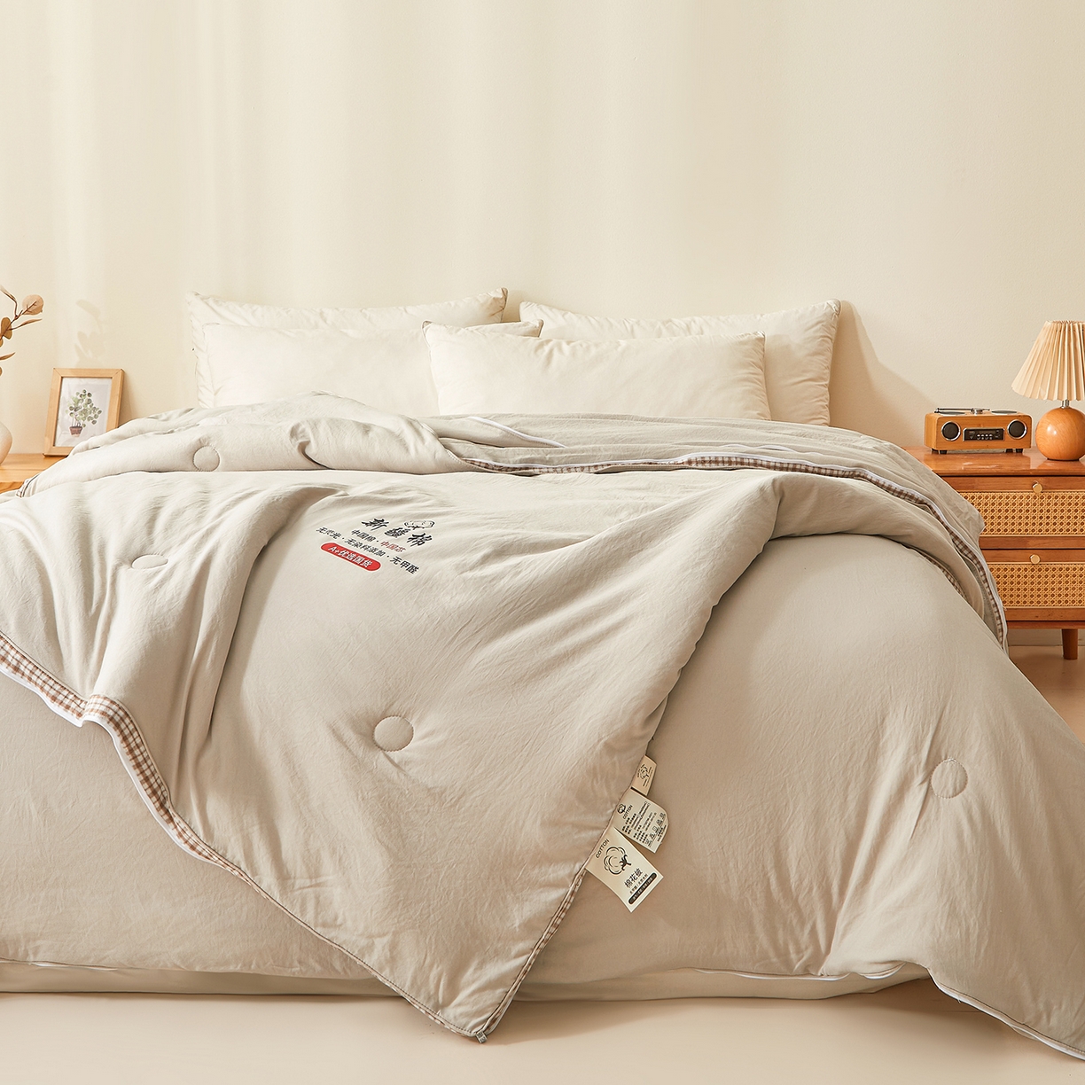 91家纺网 家纺一手货源 找家纺 逸居家纺 2025新款A类水洗棉立体边新疆棉花被子母被 新疆棉花子母被 皓石灰