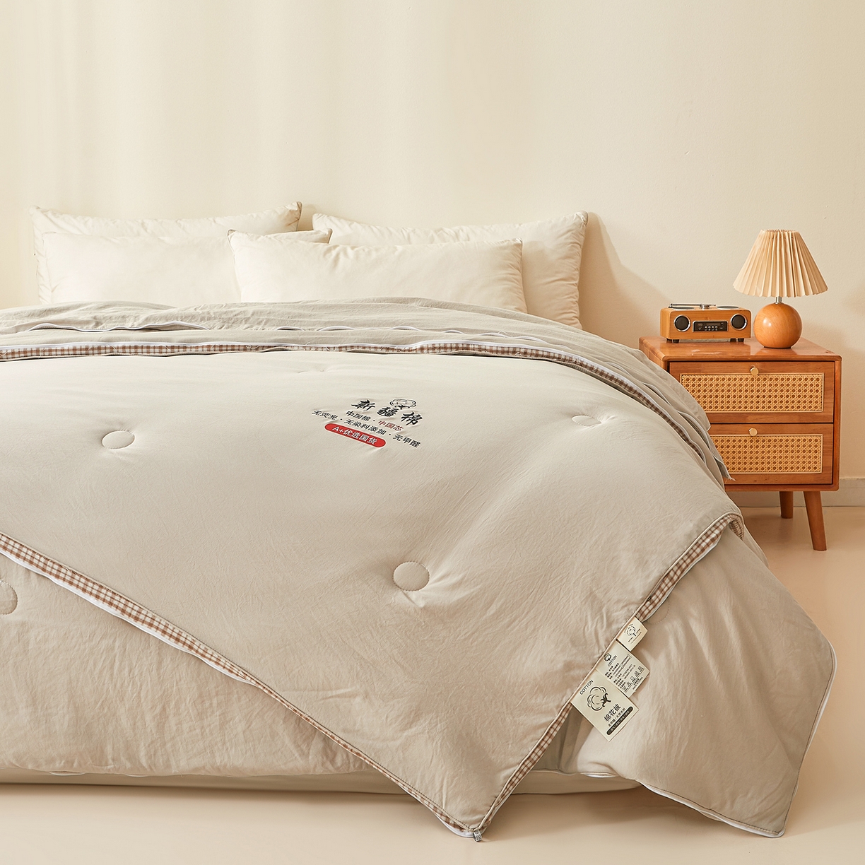 91家纺网 家纺一手货源 找家纺 逸居家纺 2025新款A类水洗棉立体边新疆棉花被子母被 新疆棉花子母被 皓石灰