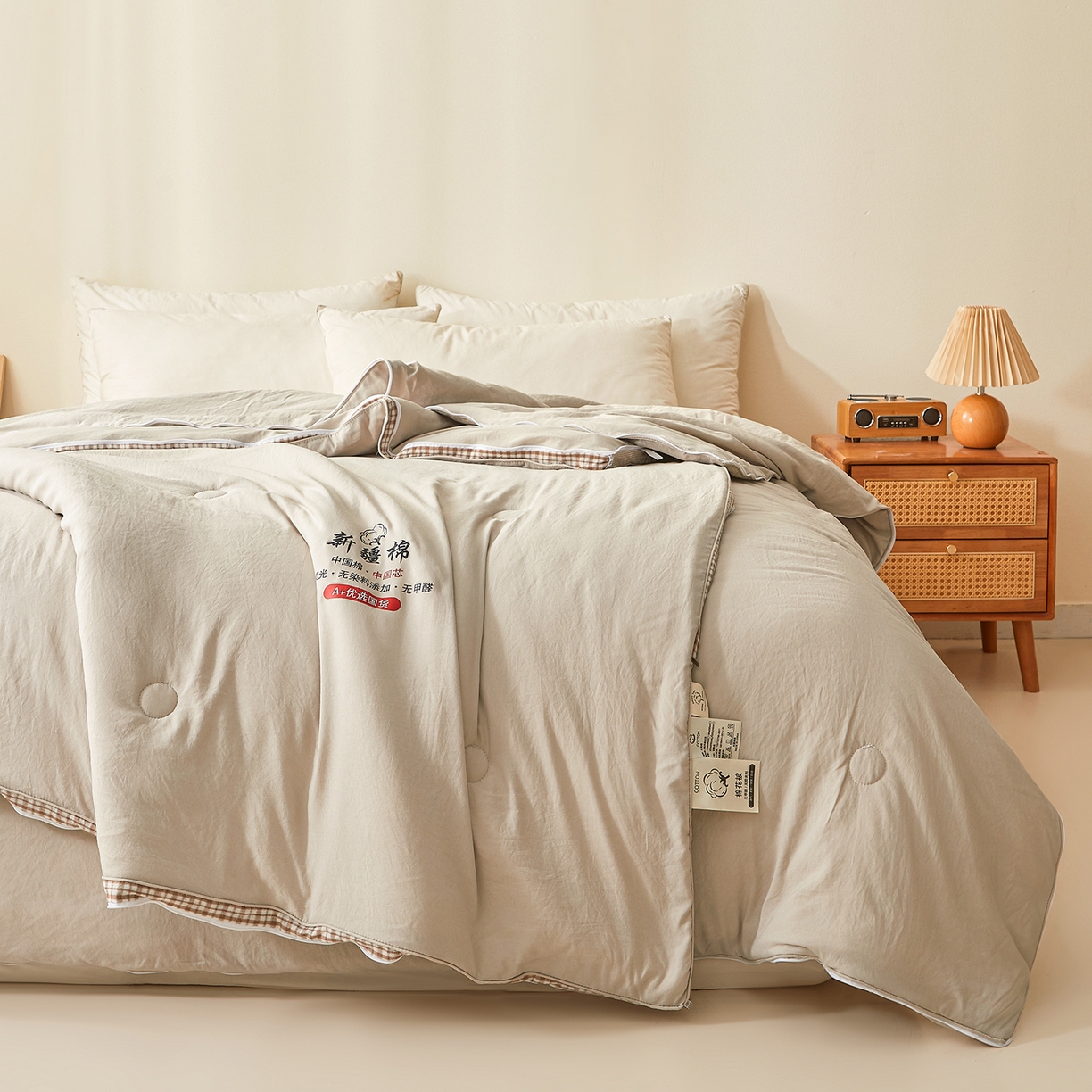 91家纺网 家纺一手货源 找家纺 逸居家纺 2025新款A类水洗棉立体边新疆棉花被子母被 新疆棉花子母被 皓石灰