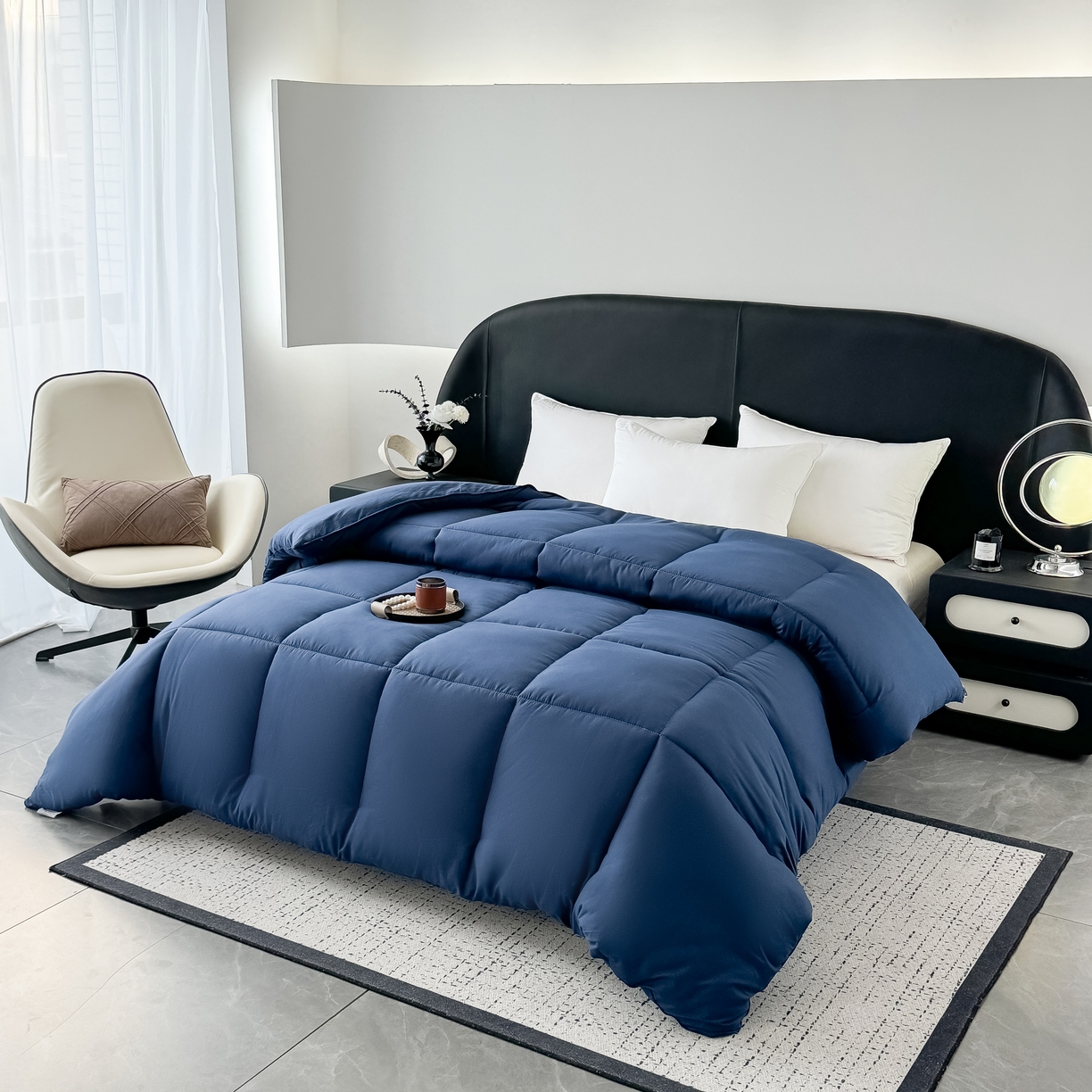 91家纺网 家纺一手货源 找家纺 畅销被业 跨境外贸2025新款磨毛四季被系列磨毛-蓝色