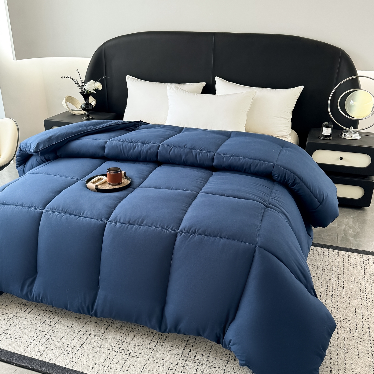 91家纺网 家纺一手货源 找家纺 畅销被业 跨境外贸2025新款磨毛四季被系列磨毛-蓝色