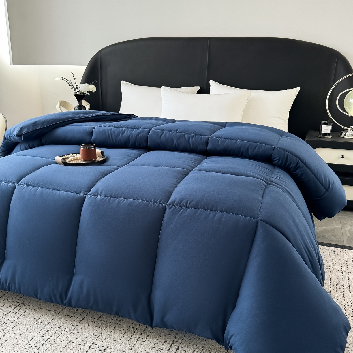 91家纺网 家纺一手货源 找家纺 畅销被业 跨境外贸2025新款磨毛四季被系列磨毛-蓝色