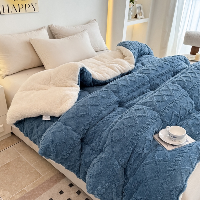 91家纺网 家纺一手货源 找家纺 畅销被业 2025新款塔芙绒冬被 塔芙绒-蓝色