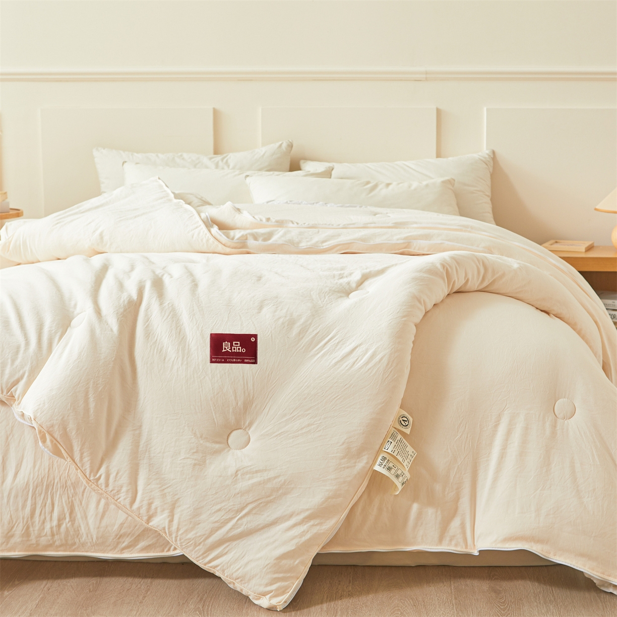 91家纺网 家纺一手货源 找家纺 逸居家纺 2025新款A类水洗棉立体边良品大豆被子母被 良品大豆子母被-奶油白