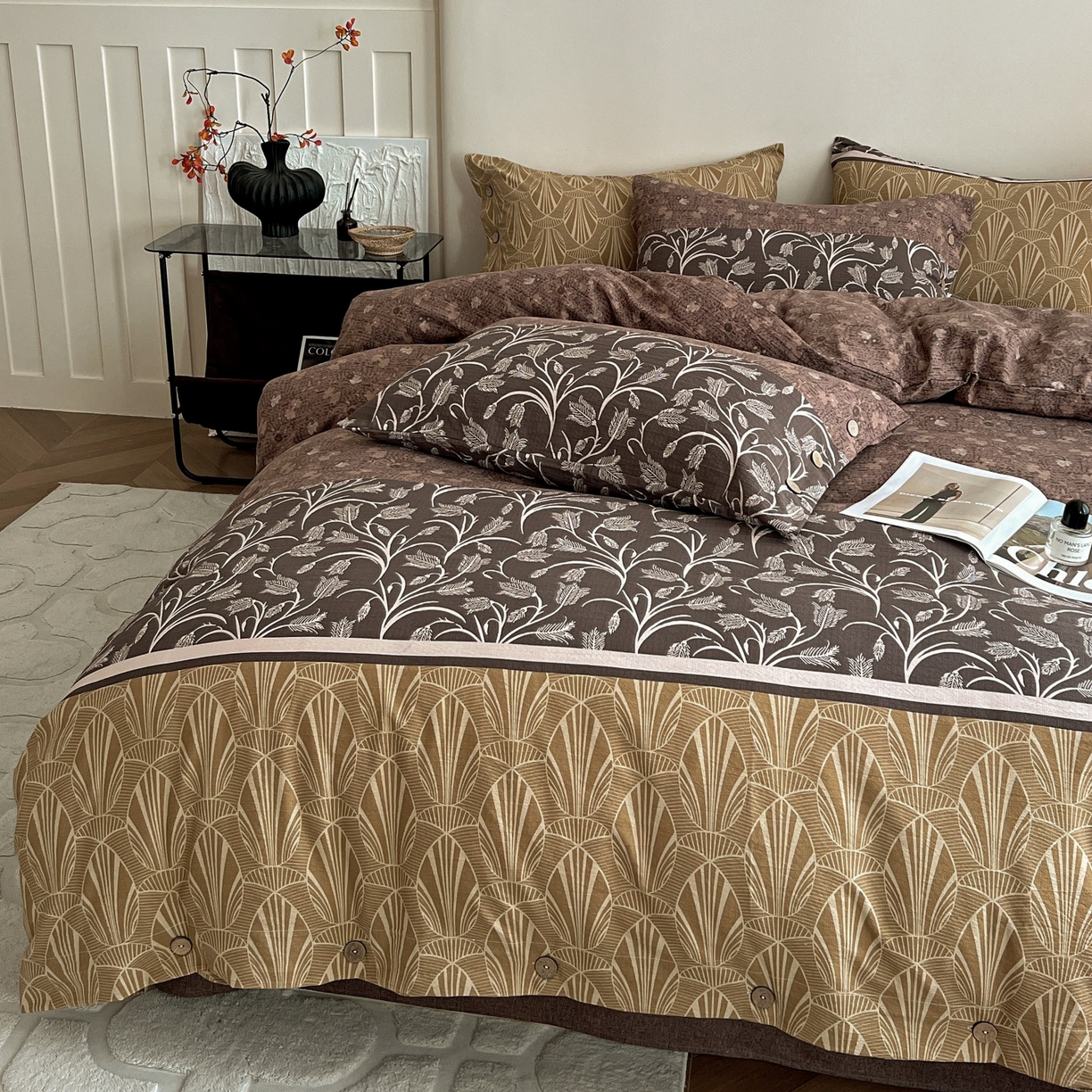 91家纺网 家纺一手货源 找家纺 梦纤绒 2025新款亚麻纽扣款四件套 曼森