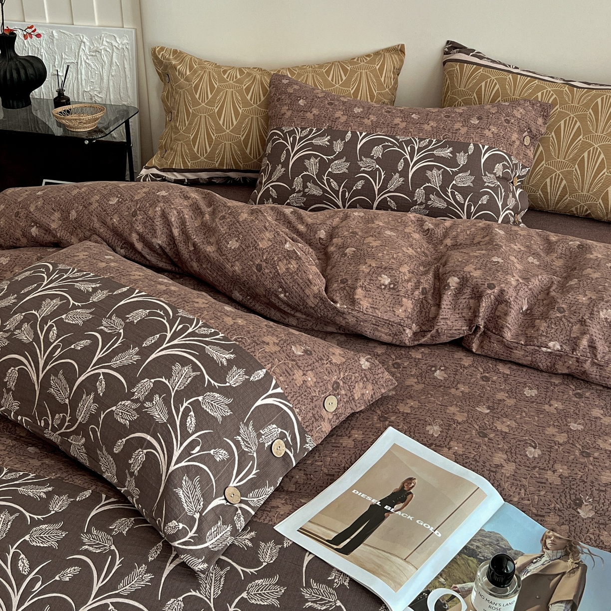 91家纺网 家纺一手货源 找家纺 梦纤绒 2025新款亚麻纽扣款四件套 曼森