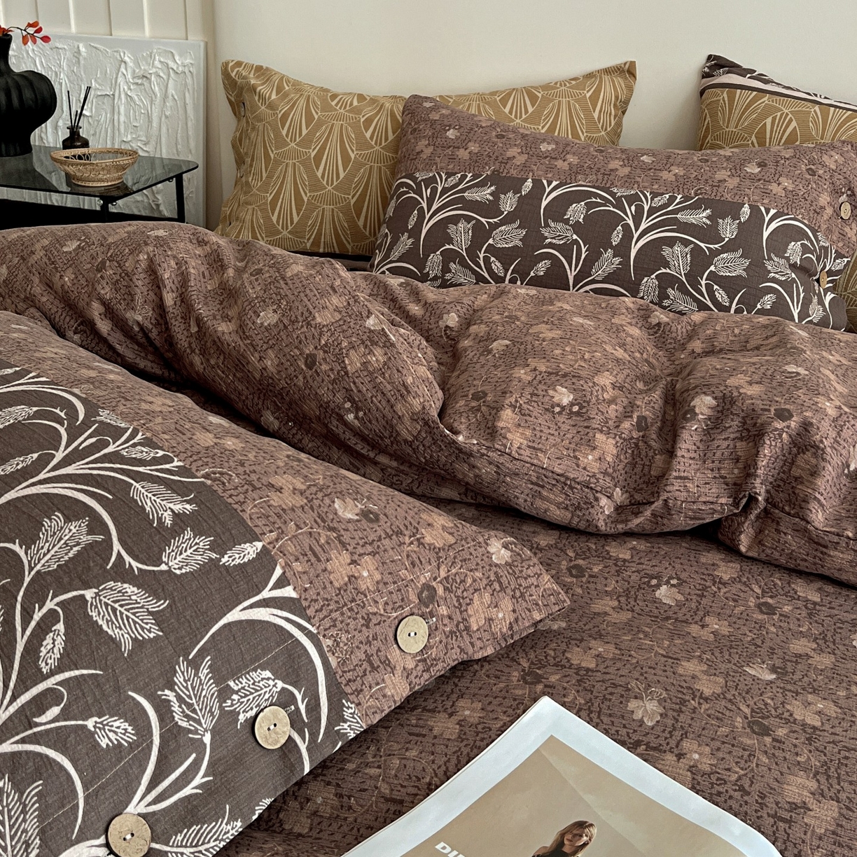 91家纺网 家纺一手货源 找家纺 梦纤绒 2025新款亚麻纽扣款四件套 曼森