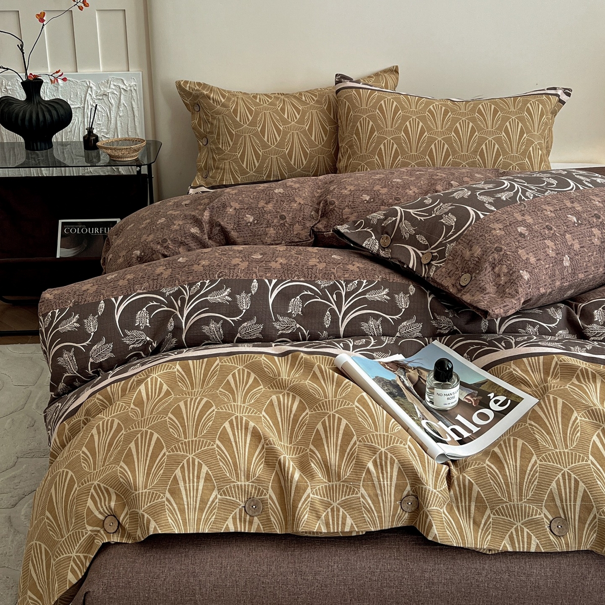 91家纺网 家纺一手货源 找家纺 梦纤绒 2025新款亚麻纽扣款四件套 曼森