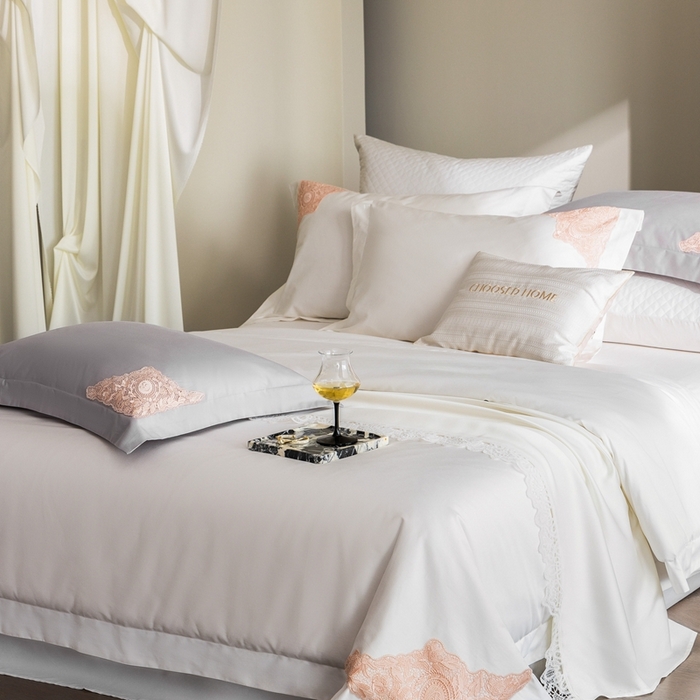 91家纺网 家纺一手货源 找家纺 （总）初拾 2025新款100s全棉“精致”蕾丝花边四件套—嘉柏丽尔 